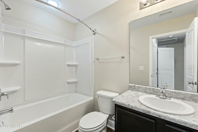 full bathroom with vanity, toilet, and tub / shower combination