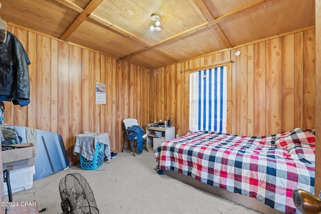 bedroom featuring wood walls