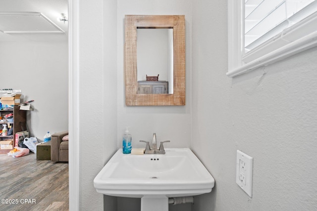 bathroom featuring sink and wood-type flooring