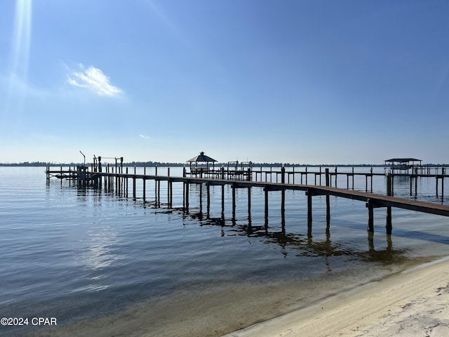 dock area with a water view