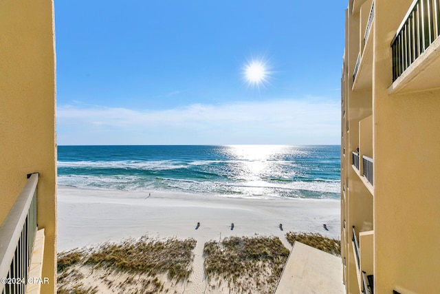 view of water feature featuring a beach view