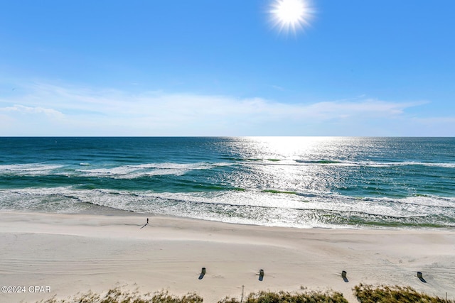 view of water feature with a beach view