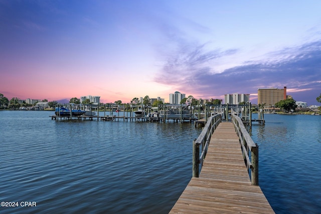 dock area featuring a water view