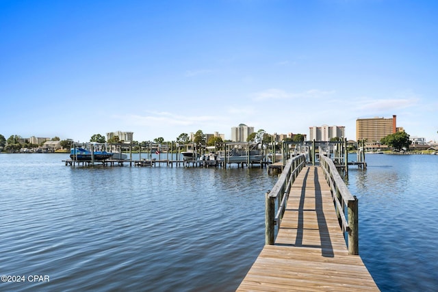 view of dock featuring a water view