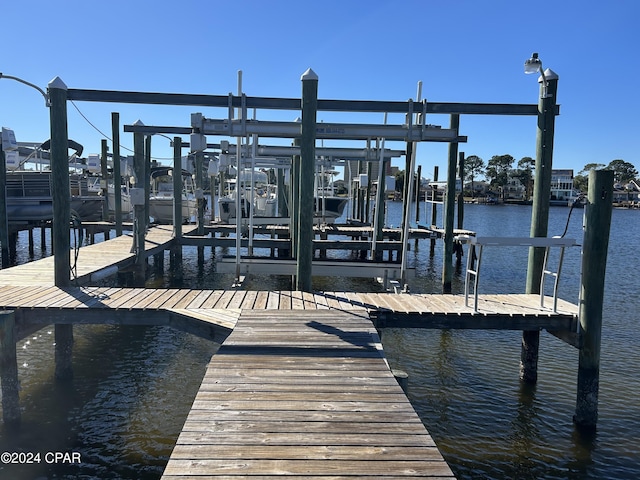 dock area with a water view