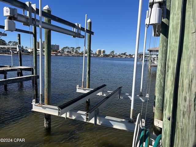 dock area with a water view