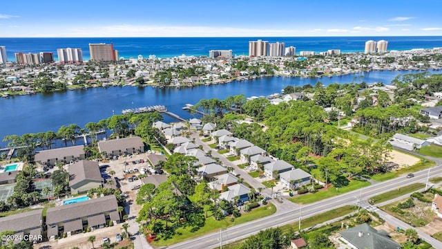 aerial view with a water view