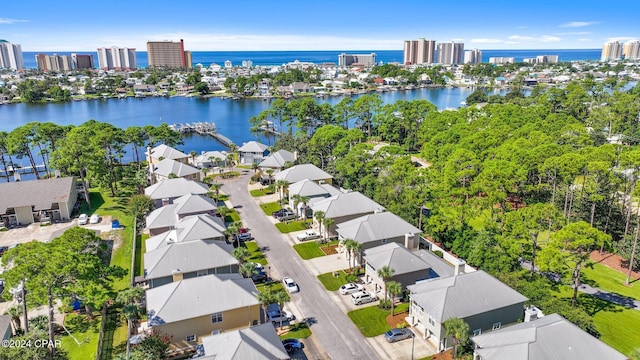 aerial view with a water view