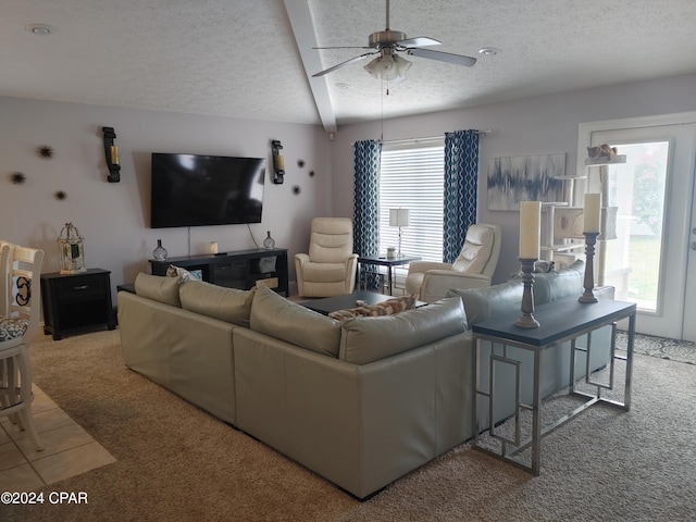 3707 Bay Tree Rd, Lynn Haven, FL 32444 - living room with carpet floors, a textured ceiling, and a ceiling fan
