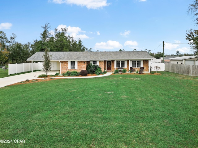 ranch-style house featuring a front lawn