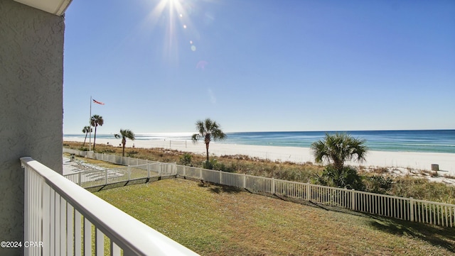 property view of water featuring a beach view