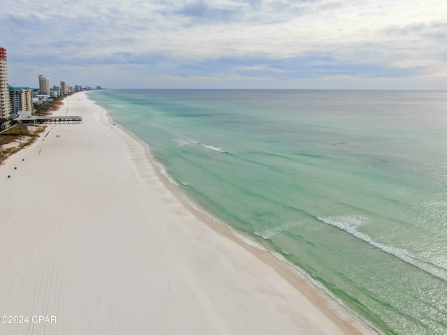 property view of water featuring a beach view