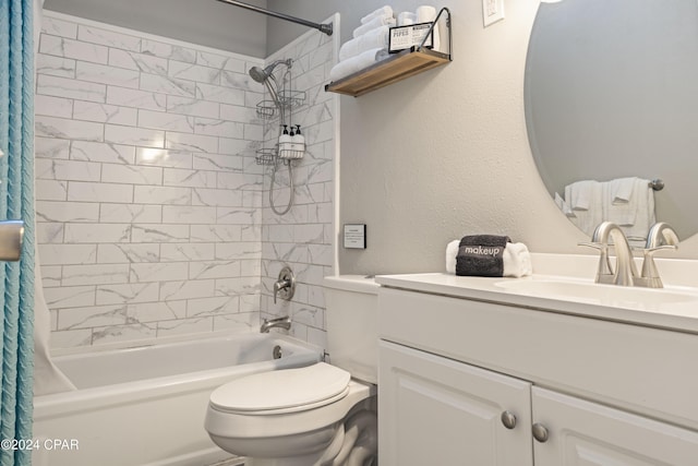 full bathroom featuring vanity, toilet, and shower / tub combo with curtain