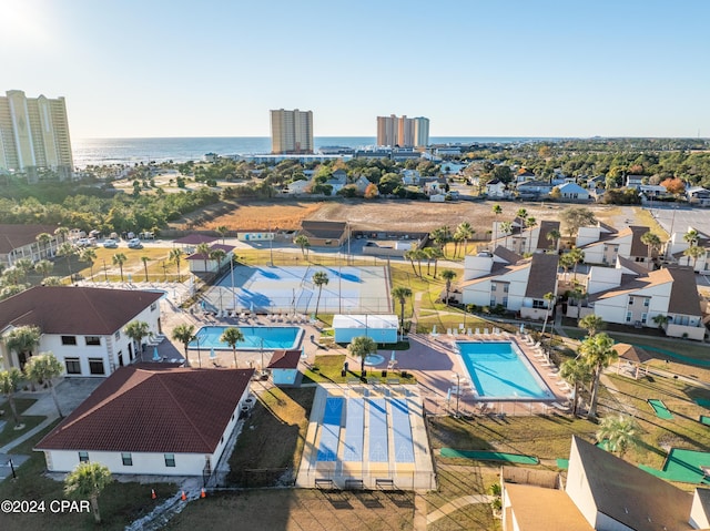 drone / aerial view featuring a water view