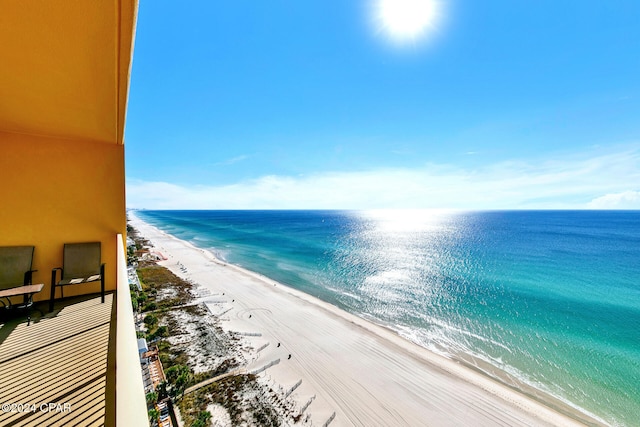 property view of water featuring a beach view