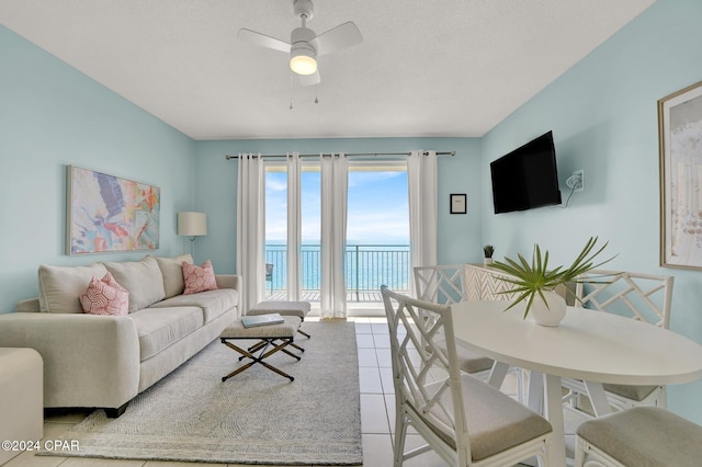 living room featuring ceiling fan