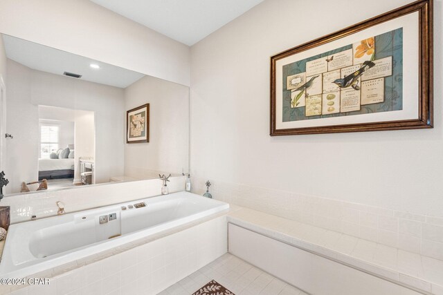 full bathroom featuring ceiling fan, tile patterned flooring, shower / bath combination with curtain, toilet, and vanity