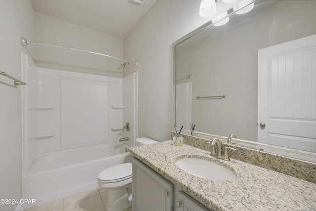 full bathroom with tile patterned floors, shower / bathing tub combination, vanity, and toilet