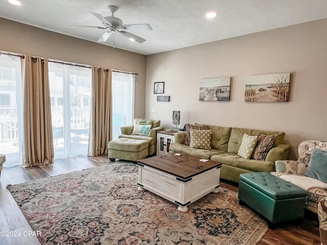 101 S 39th St Unit C, Mexico Beach, FL 32456 - living room with wood finished floors, ceiling fan, and recessed lighting