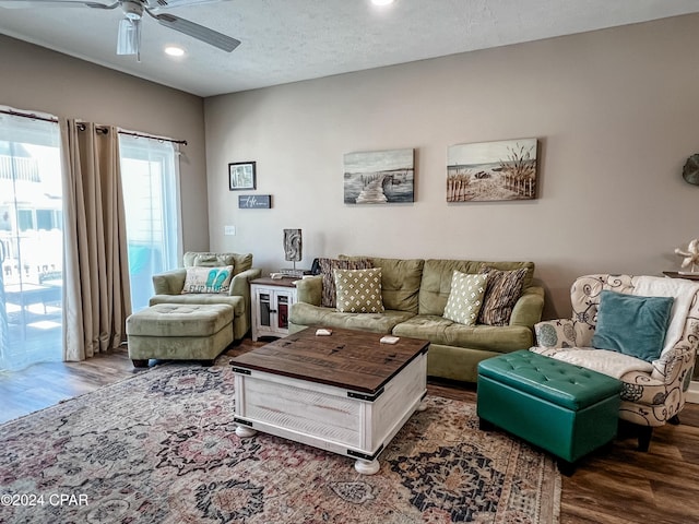 101 S 39th St Unit C, Mexico Beach, FL 32456 - living area featuring wood finished floors, a ceiling fan, and recessed lighting