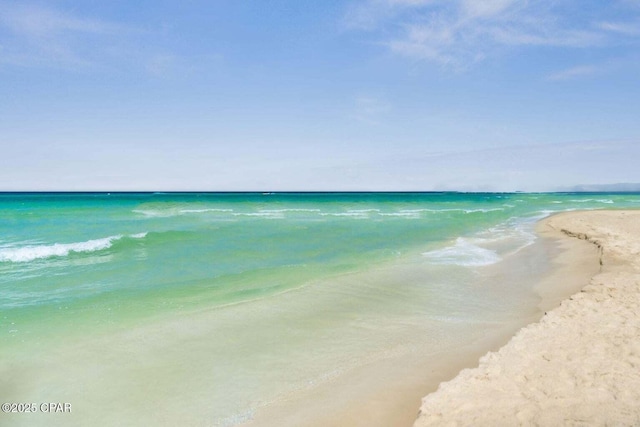 property view of water featuring a beach view