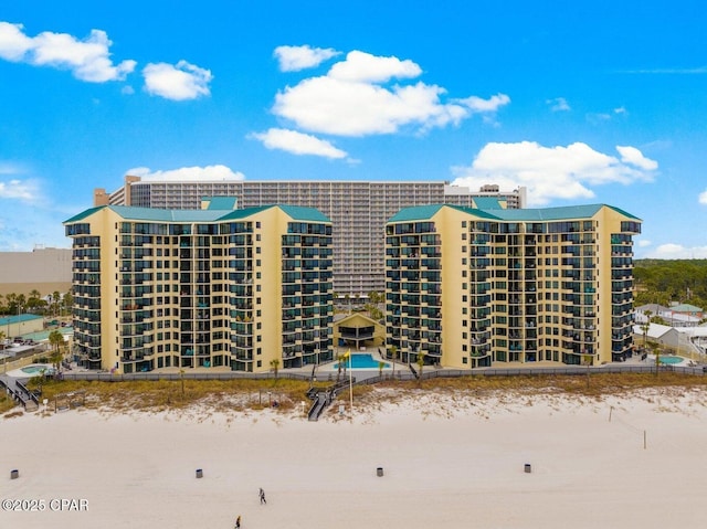 view of building exterior featuring a water view