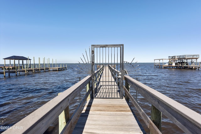 view of dock featuring a water view