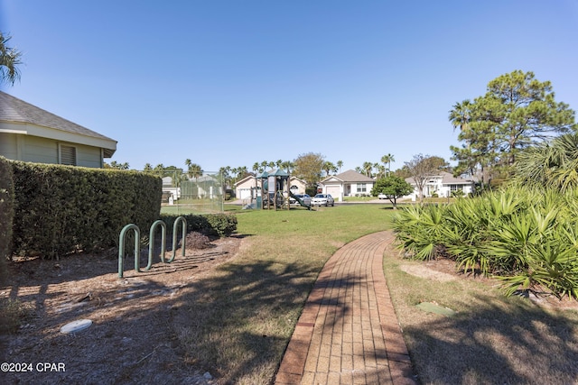 view of yard with a playground