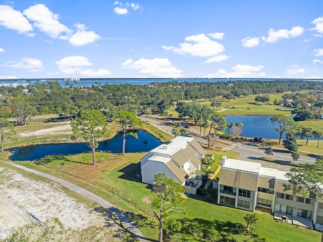 aerial view with a water view