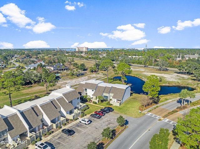 aerial view with a water view and a residential view