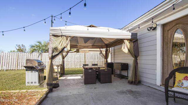 view of patio with a gazebo and area for grilling