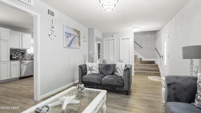 living room with hardwood / wood-style flooring