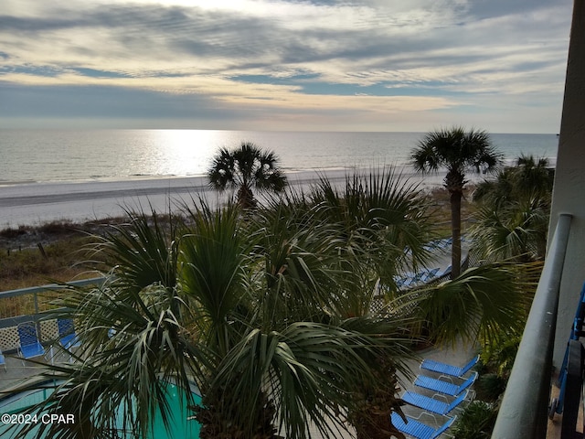 view of water feature with a beach view