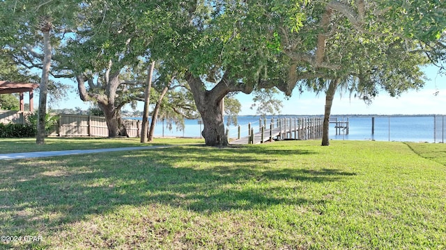 view of yard with a water view