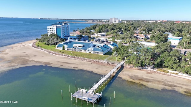 aerial view featuring a beach view and a water view