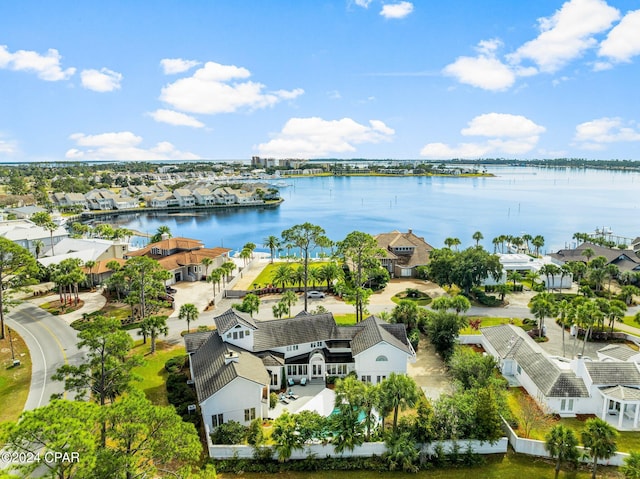 aerial view featuring a water view