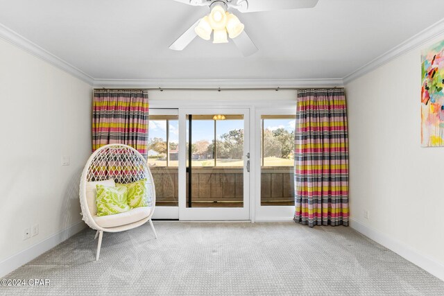 4301 Bay Point Rd Unit 479, Panama City Beach, FL 32408 - unfurnished room featuring baseboards, carpet, a ceiling fan, and crown molding