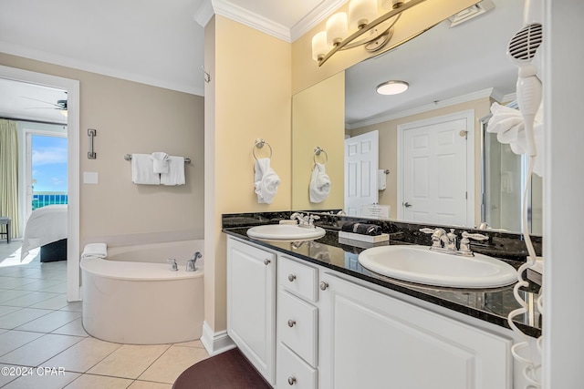 15817 Front Beach Rd Unit 1-1505, Panama City Beach, FL 32413 - ensuite bathroom with a garden tub, a sink, tile patterned floors, and double vanity