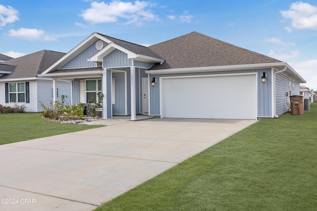 view of front facade featuring a front yard and a garage