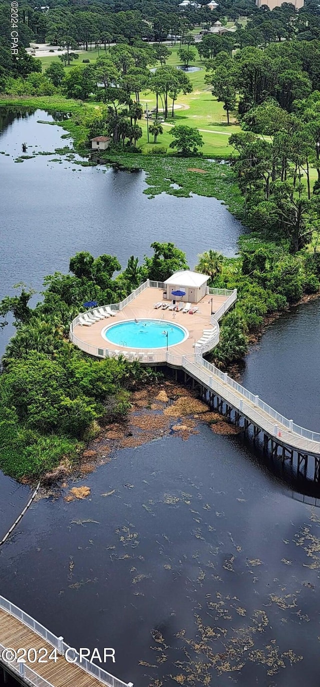 bird's eye view featuring a water view