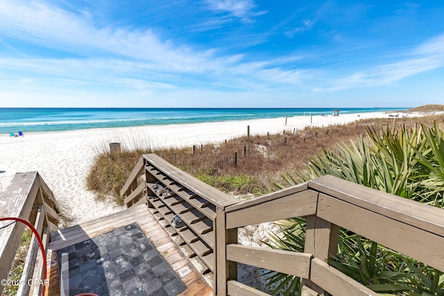 property view of water featuring a view of the beach