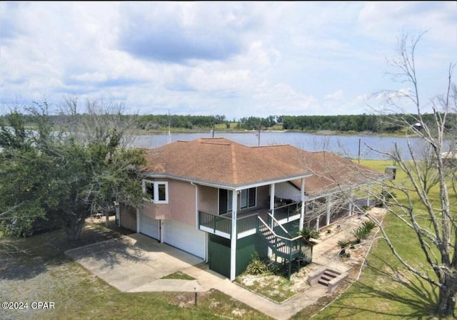 aerial view featuring a water view