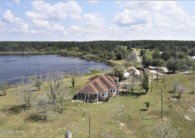 bird's eye view featuring a water view