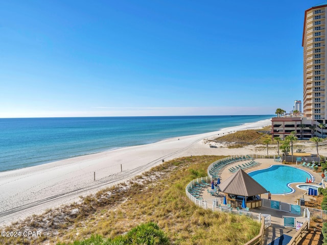 view of water feature with a view of the beach