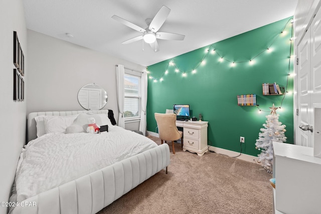 bedroom with carpet floors and ceiling fan