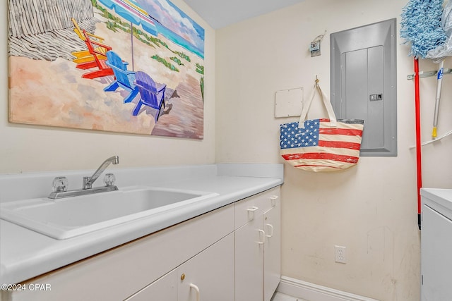 bathroom with vanity and electric panel