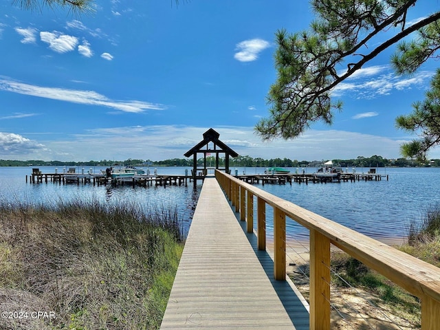 view of dock featuring a water view