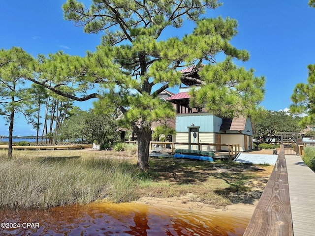 exterior space featuring a water view