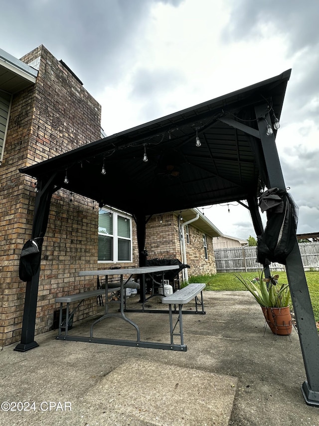 view of patio featuring a gazebo