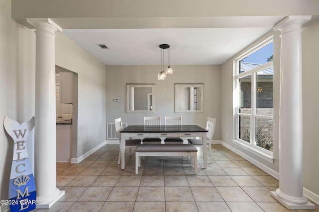 view of tiled dining space